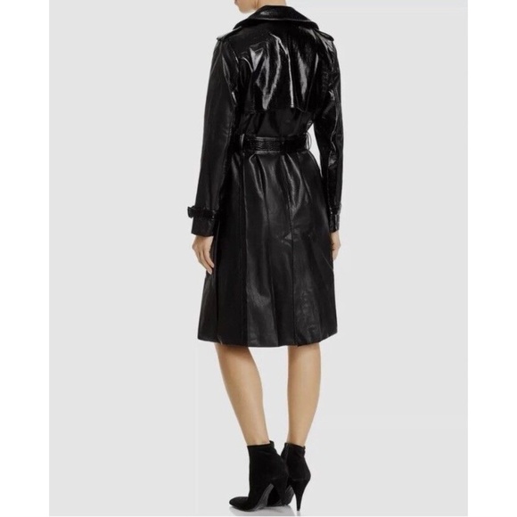 Apparis Priya Crocodile Embossed Faux Leather Trench Coat in Black Size M - Picture 3 of 9